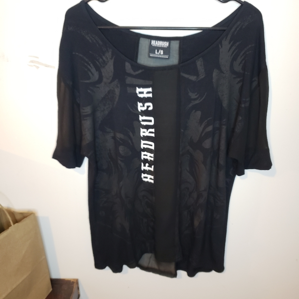 Headrush workout shirt with sheer panels and sleeves size large